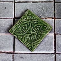 Green Trinket Dish Ceramic 4&quot; Square Birds Leaves Candy Soap Dish Canada  - £14.54 GBP