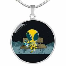 Express Your Love Gifts UFO Alien Fan Gift Alien Eating Mushroom Circle Necklace - £55.35 GBP