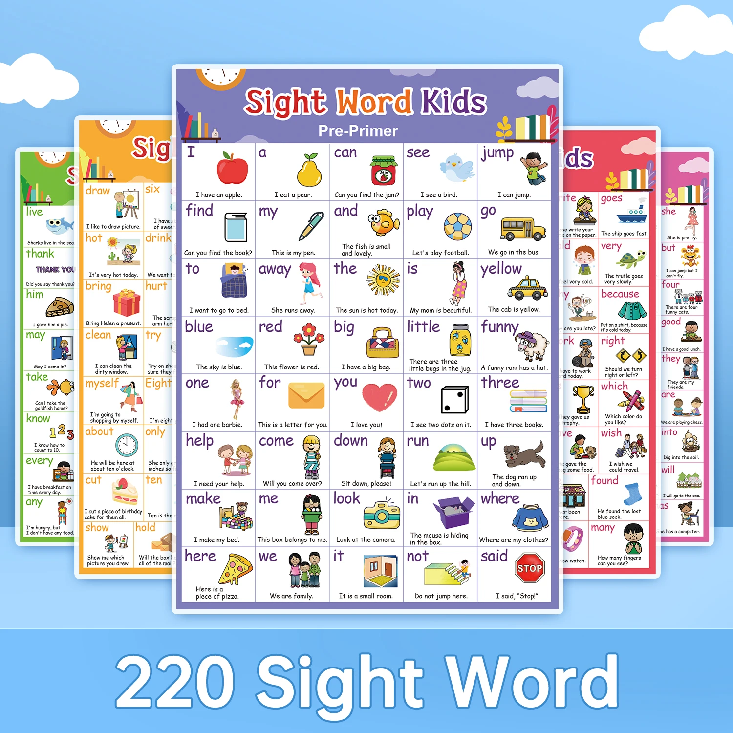 Play 220 English Sight Words Poster Play Learning Card Homeschool Educational  C - £23.18 GBP
