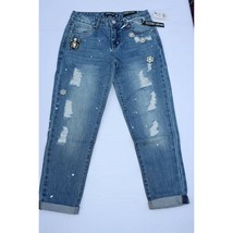Design Lab Womens Boyfriend Jeans Blue Spider Distressed Embellished 26 New - $35.05