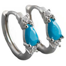 Anyco Earrings Sterling Silver Bohemian Blue Geometric Zircon Hoop For Women  - £17.38 GBP