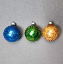 Christmas Ornaments Vintage Mercury Glass &amp; Glitter 2&quot; Ball Ornaments (Set of 3) - £14.87 GBP