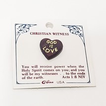 God is Love Red Heart Lapel Pin Vintage 1/2&quot; Christian Witness Cross USA - £12.65 GBP