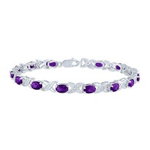 6x4mm Oval Simulated Amethyst &quot;XO&quot; Link Tennis Bracelet 14K White Gold Over 7&quot; - £121.16 GBP