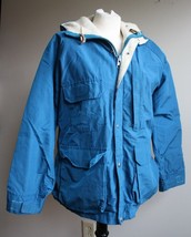 Vtg Woolrich Woman L Wool Blanket Lined Blue Coat Jacket Hood USA - £37.25 GBP