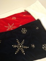 Holiday Christmas Stocking Red, Blue Velvet  With Snow Flakes White Cuff  - £23.67 GBP