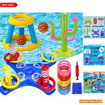 3-in-1 Inflatable Pool Games Set – Basketball Hoop, Ring Toss &amp; Cactus F... - $44.50