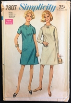 1960s Size 12 B 34 Dress Raised Neck Band Seam Interest Simplicity 7807 ... - $6.99