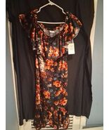 NWT Lularoe Cici Flounce Midi Dress Black Velvet Orange Roses Floral Size XL - $15.00