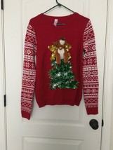 No Boundaries Women&#39;s Juniors Reindeer Tree Ugly Christmas Sweater Size Large - £35.19 GBP