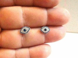 1Ct Round Cut Blue Sapphire Diamond Evil Eye Stud Earrings 14K White Gold Finish - £80.92 GBP