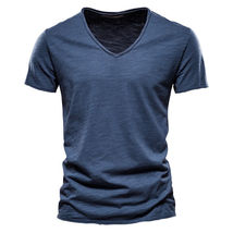 Mens Slim Fit T Shirt Muscle Top Summer Gym V Neck Short Sleeve Navy Blue - £24.75 GBP
