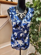 Laundry by Shelli Segal Blue Floral 100% Polyester Sleeveless Blouse Size Medium - £18.09 GBP