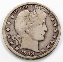 1908-D 50C Barber Half Dollar in Fine Condition, Natural Color - $59.38