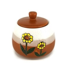 Decorative Pottery Lidded Pot Yellow Flower Daisy Mid Century Retro Canister VTG - £17.65 GBP