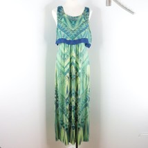 One World Women&#39;s M Green &amp; Blue Tribal Print Stretch Sleeveless Maxi Dress - £20.78 GBP