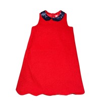 Petit Peony Dress Girls 12 Y Red Scallop Hem Sleeveless Blue Collar Sequ... - $19.99