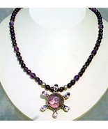  Original Six Petals and Faceted Amethyst Pendant Necklace - $123.09 CAD