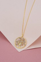 1Ct Round Cut Real Moissanite Tree Of Life Pendant 14k Yellow Gold Plated Silver - $308.54