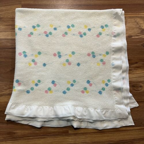 Vintage Baby Morgan Cozy Orlon Balloons Waffle Weave Satin Trim Baby Blanket - £145.66 GBP