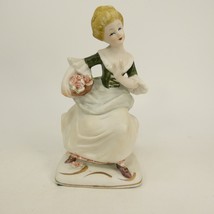 Rare UCAGCO Figurine Victorian Lady in green dress holding flowers repai... - $5.00