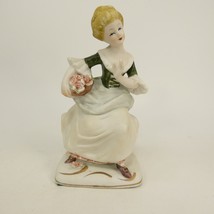 Rare UCAGCO Figurine Victorian Lady in green dress holding flowers repair WMJHZ - £3.75 GBP