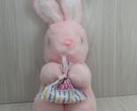 MTY Pink Plush Bunny Rabbit vintage holding striped Jelly Beans bag sitting - $29.69