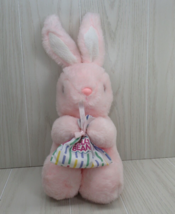 MTY Pink Plush Bunny Rabbit vintage holding striped Jelly Beans bag sitting - $29.69