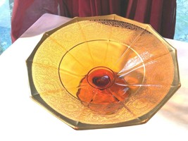 Vintage Amber Panelled Optic Fruit Bowl Center Depression Glass Mint 10.5&quot; - £18.86 GBP