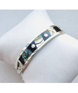 MEXICAN 925 STERLING SILVER BLACK ONYX AND MOTHER OF PEARL BANGLE BRACEL... - €50,49 EUR