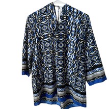 Chico&#39;s Top Women&#39;s Size XL (SZ 3) Tunic Geometric Tribal Flowy Blue Black - £9.93 GBP