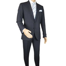 Men Suit BERLUSCONI Turkey Italian Wool 180's Single Breasted 623-03 Navy Plaid image 2