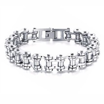 Stainless Steel Biker Chain Bracelet Mens Bracelet Link Chain Motorcycle Bicycle - £15.57 GBP