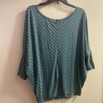 Poof Womens Shirt Size M medium Gray &amp; Turquoise stripe Short sleeves - £4.19 GBP