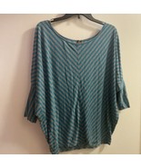 Poof Womens Shirt Size M medium Gray &amp; Turquoise stripe Short sleeves - £4.19 GBP