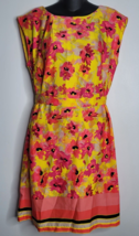 Ann Taylor LoftDress 6 Tie Waist Yellow Pink Spring Flowers Womens  Flor... - £18.07 GBP