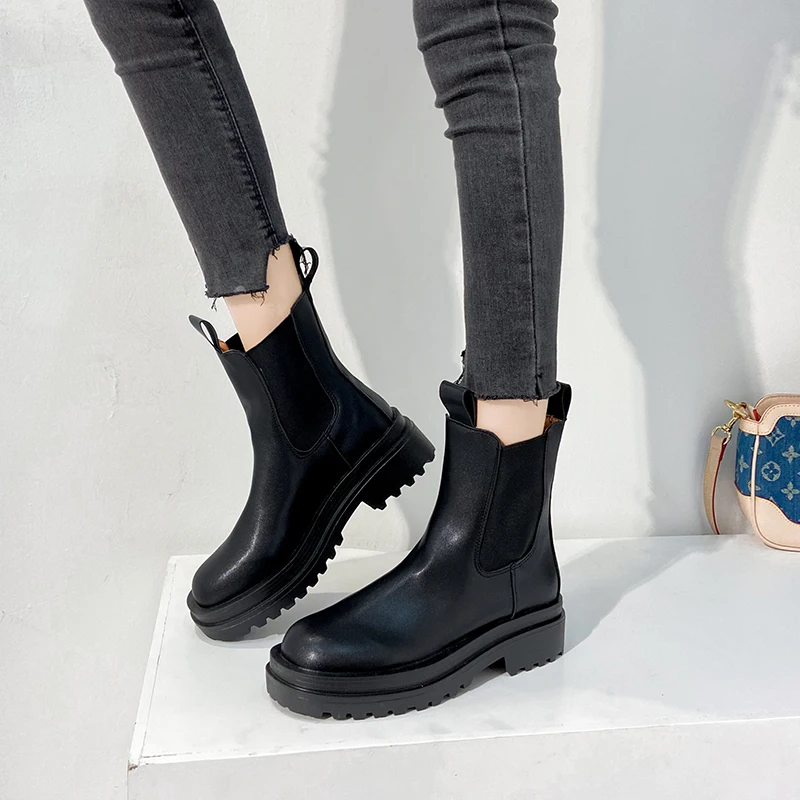 Boots women winter shoes pu leather plush ankle boots black female autumn chelsea boots thumb200