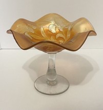 Fenton Carnival Glass Marigold Glass Iris Footed Compote Clear Pedestal - £22.25 GBP
