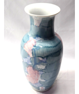 Beautiful Blue And Pink 12.5&quot; Floral Vase Jug Bottle Urn - Unknown Maker... - $14.64