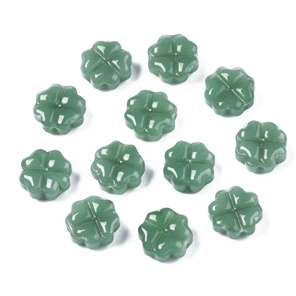 Glass Clover Beads Green St. Patrick's Day Jewelry Supplies 4 Leaf Shamrock 10pc - $1.90