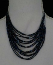 Multi Strand Draped Fine Wire Necklace Blue Purple Black Beads Fashion Jewelry - £12.08 GBP