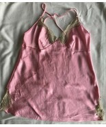 Vintage Shiny Pink Satin Nightie Spaghetti Straps &amp; Lace Large - $44.96