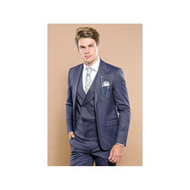 Men 3pc European Vested Suit WESSI by J.VALINTIN Extra Slim Fit JV17 Navy Blue image 10