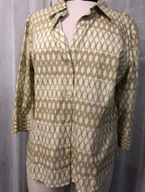 New York &amp; Company Ivory Print Button Down Shirt Size X-Large - £5.24 GBP