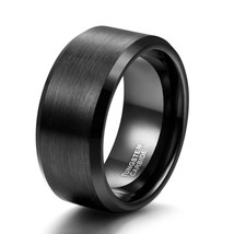 Tigrade 10mm Wide Man Ring Black Brushed Tungsten Carbide Wedding Band Big Thumb - £18.34 GBP