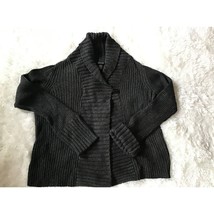 Calvin Klein Chunky Cardigan Sweater Size L Black Ribbed Knit Cotton Blend - £19.67 GBP