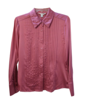 St. John Silk Spandex Blouse Top Pink Mauve Blend Tuxedo Pleats Button Up - £29.16 GBP