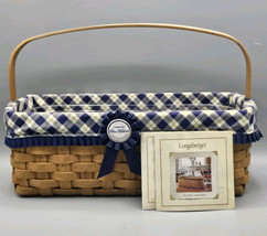 Longaberger 2003 Blue Ribbon Canning Basket w/Plaid Fabric Liner &amp; Protector - $46.74