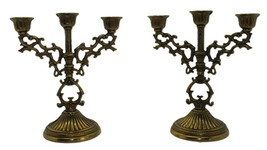 Set of 2 Vintage Italian Ornate Brass 3-Arm Candelabra Candle Holders; 5” H - $28.04