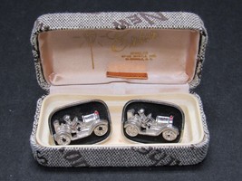 Vintage Pair Swank Cufflinks Old Time Antique Car In Erker Jewelry Box  - £16.76 GBP